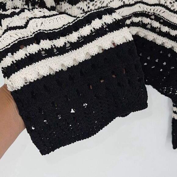 Zara Womens Pullover Open Knit Stripe Long Sleeve Sweater Black White Size Small - Picture 6 of 10